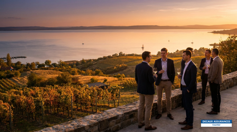 Lac Balaton, Hongrie, au coucher du soleil — vignobles et collines