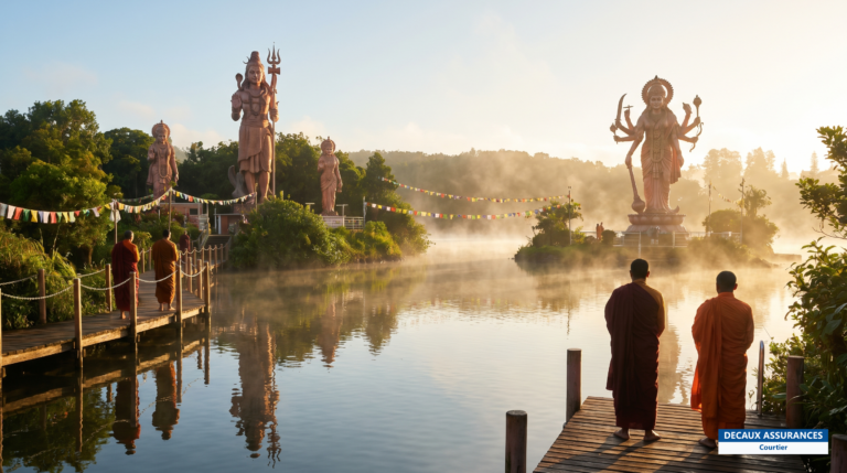 Lac sacré de Grand Bassin (Ganga Talao) et statues hindoues, île Maurice