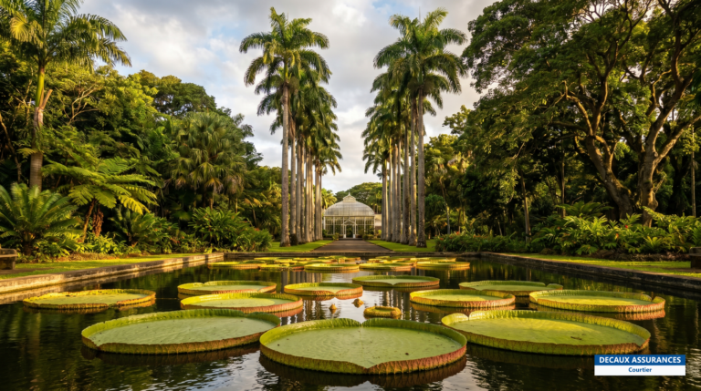 Bassin de nénuphars géants du jardin botanique de Pamplemousses, île Maurice