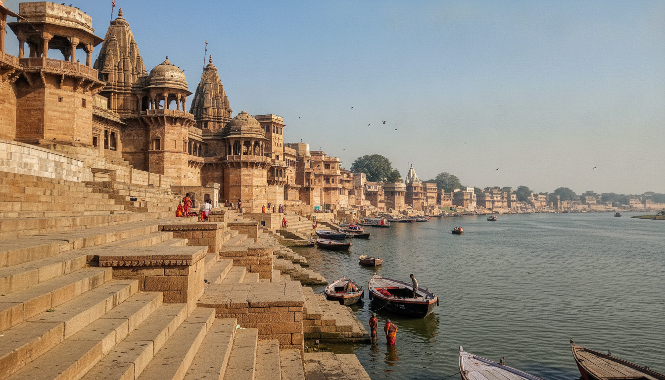 Les ghats de Varanasi sur le Gange, Inde