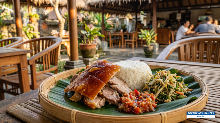Babi guling, cochon de lait rôti balinais servi au warung, Bali