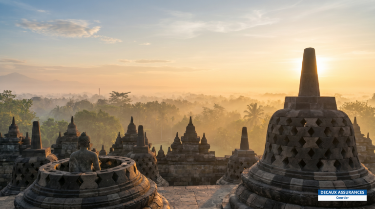 Temple bouddhique de Borobudur au lever du soleil, Java, Indonésie