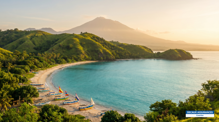 Plage et collines de Lombok, Indonésie — l'île voisine de Bali