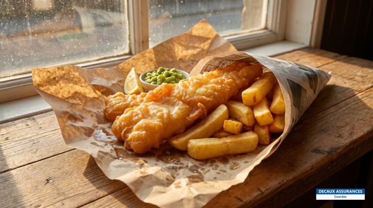 Fish and chips servi dans du papier, plat populaire en Irlande