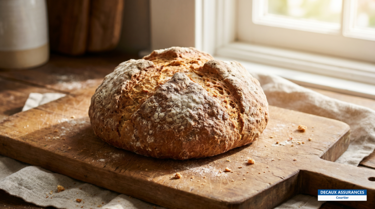 Pain irlandais soda bread tranché sur une planche, Irlande