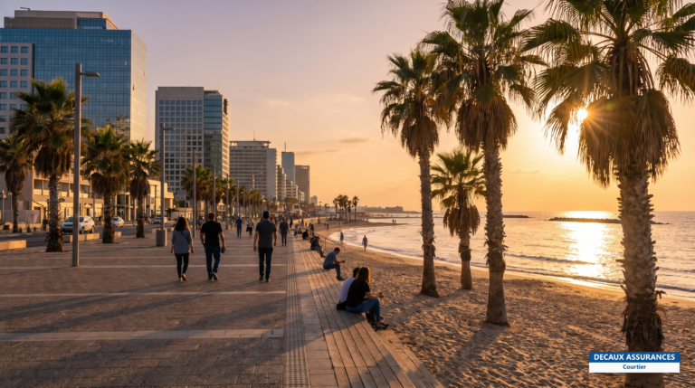 Plages et front de mer de Tel-Aviv au coucher du soleil, Israël