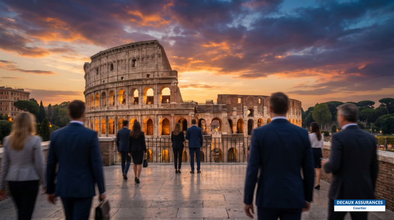 Colisée illuminé au crépuscule à Rome, Italie