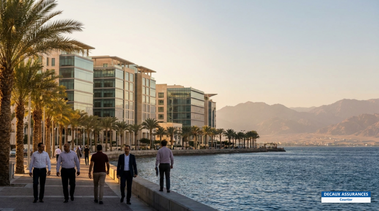 Front de mer d'Aqaba sur la mer Rouge, Jordanie — promenade et palmiers