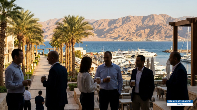 Ville balnéaire d'Aqaba sur la mer Rouge, Jordanie — marina et palmiers