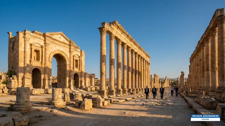 Ruines gréco-romaines de Jerash, Jordanie — rue à colonnades et forum ovale