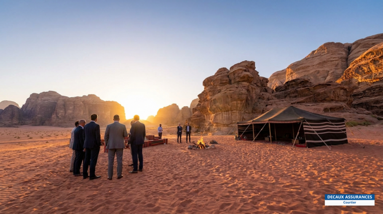 Désert du Wadi Rum, Jordanie — sable rouge et formations rocheuses au coucher du soleil