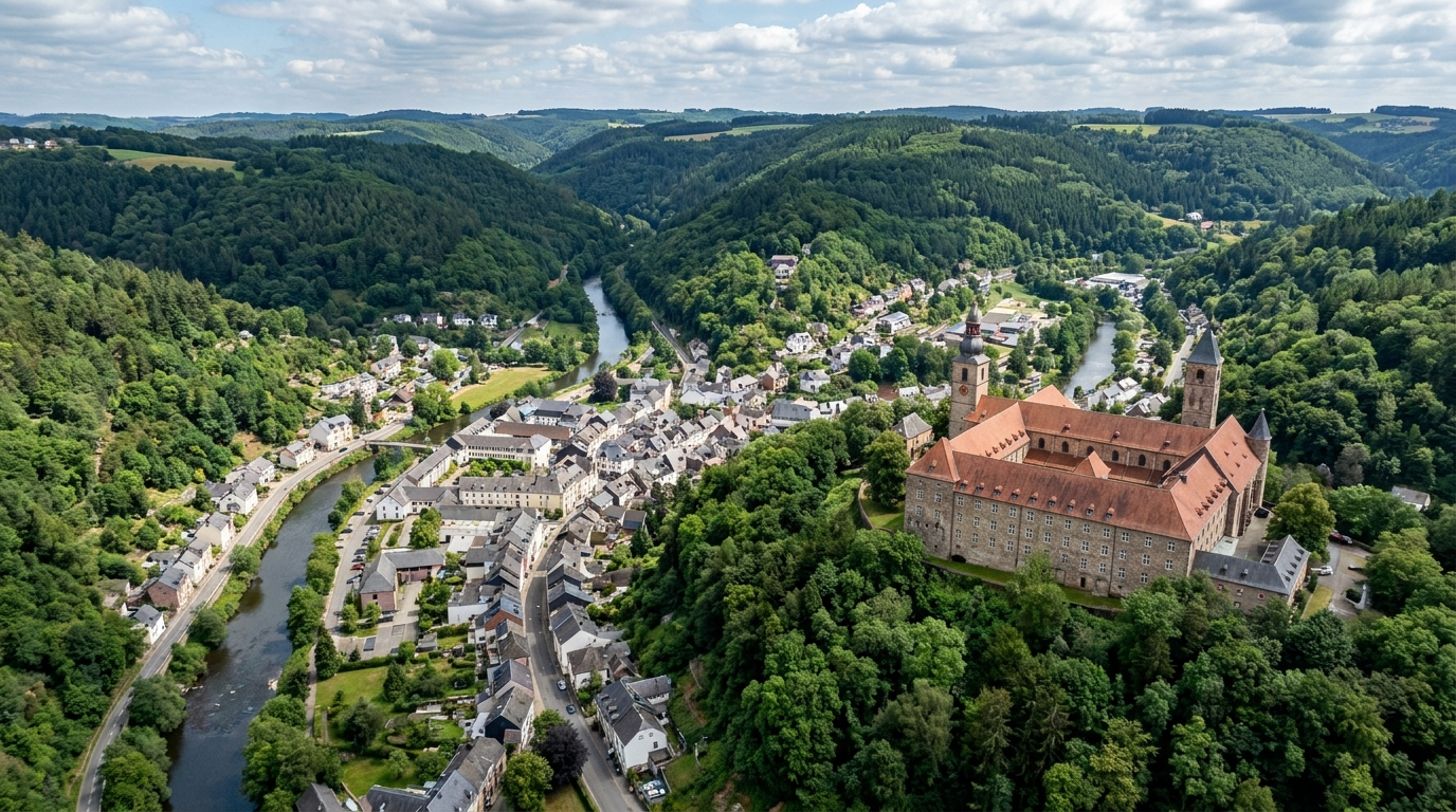Centre de Differdange et reliefs du bassin minier luxembourgeois