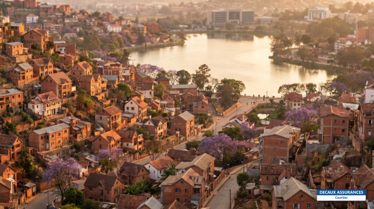 Quartiers en pente d'Antananarivo et lac Anosy, capitale de Madagascar — vivre à Tananarive