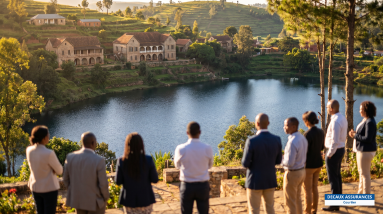 Lac et architecture coloniale d'Antsirabe, ville thermale des hautes terres de Madagascar