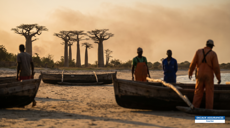 Pirogues sur la plage de Morondava, porte de l'allée des Baobabs, côte ouest de Madagascar