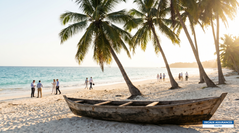 Plage de sable blanc et lagon turquoise de Nosy Be, Madagascar