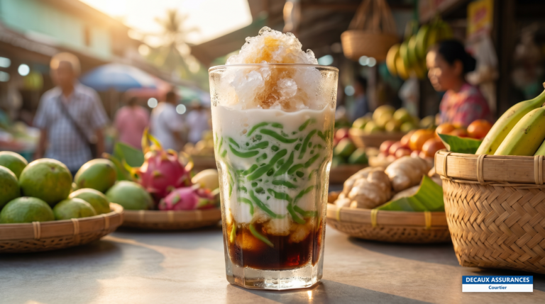 Cendol glacé au lait de coco et sucre de palme, dessert malaisien