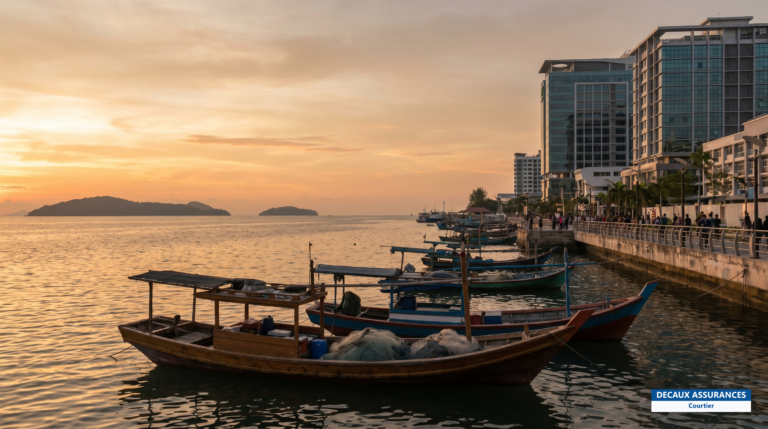 Front de mer de Kota Kinabalu au Sabah, Bornéo malaisien, au coucher du soleil