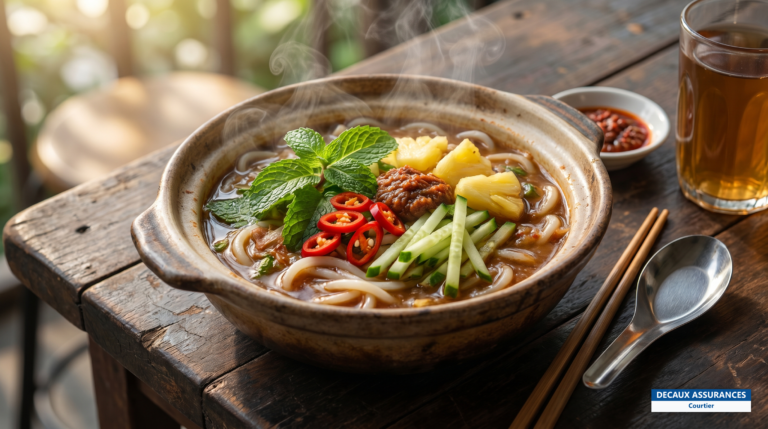 Bol de laksa fumant, soupe de nouilles épicée de Malaisie