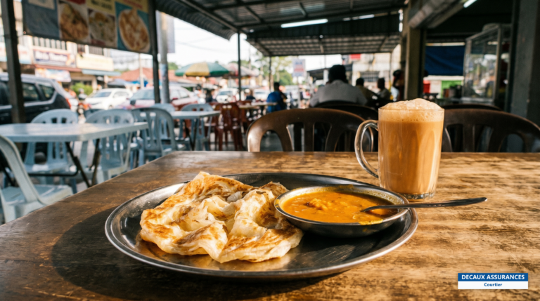 Roti canai feuilleté servi avec son dhal, Malaisie