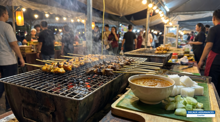 Brochettes de satay grillées au charbon avec sauce cacahuète, Malaisie