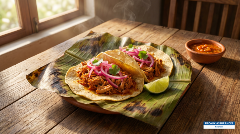 Cochinita pibil sur tortillas avec oignons rouges, Yucatán, Mexique
