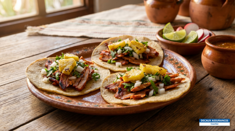 Tacos al pastor garnis d'ananas et de coriandre, Mexique