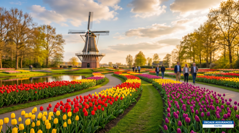 Champs de tulipes multicolores et jardin de Keukenhof, Lisse, Pays-Bas