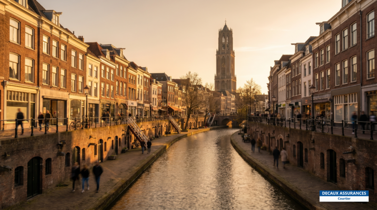 Canaux à double niveau et Dom Tower d'Utrecht, Pays-Bas