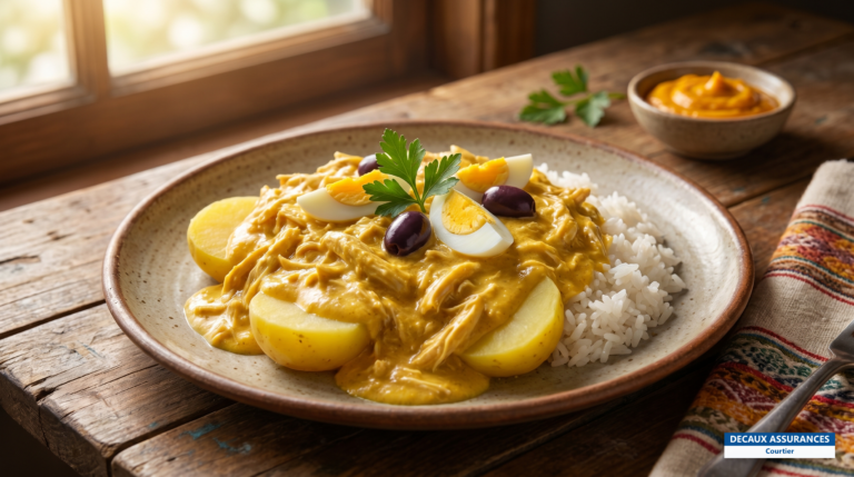 Ají de gallina, émincé de poulet en sauce crémeuse jaune, Pérou