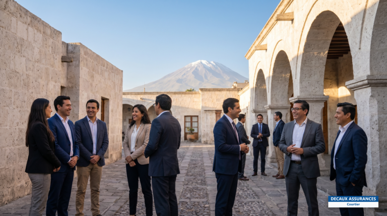 Centre historique en pierre de sillar d'Arequipa, la ville blanche du Pérou, au pied du volcan Misti