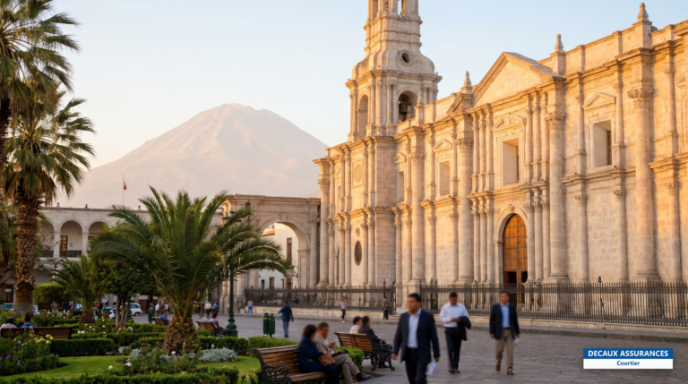 Centre historique en sillar d'Arequipa et volcan Misti, Pérou