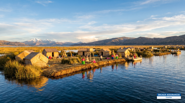 Îles flottantes de roseaux du lac Titicaca près de Puno, Pérou, à 3 800 m d'altitude