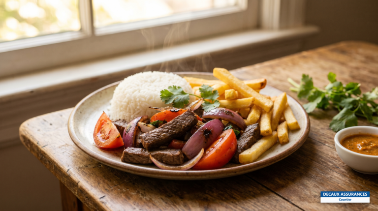 Lomo saltado, bœuf sauté à la péruvienne avec frites et riz