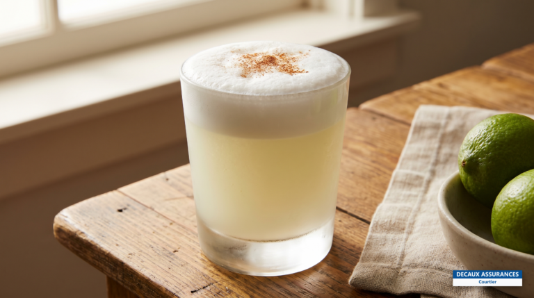 Cocktail pisco sour mousseux servi dans un verre, Pérou