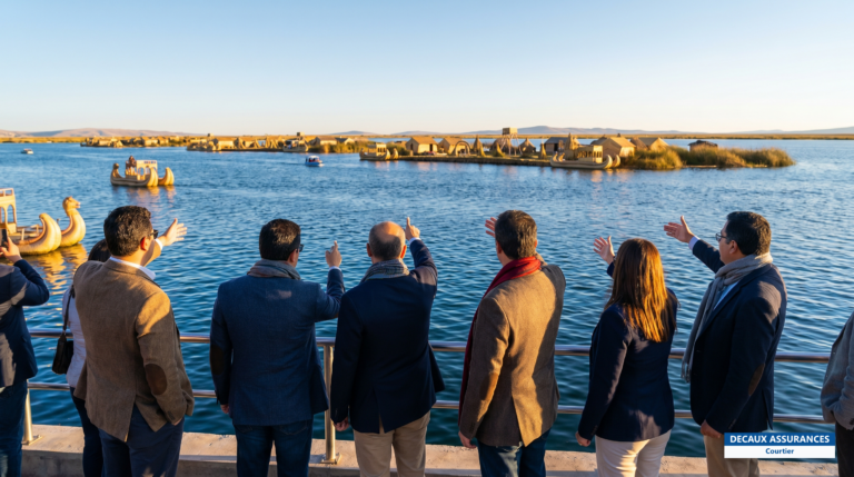 Front de lac de Puno et îles flottantes du lac Titicaca, Pérou, à 3 800 m