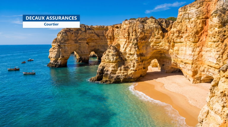 Plage et falaises dorées de l'Algarve, Portugal — région des retraités français