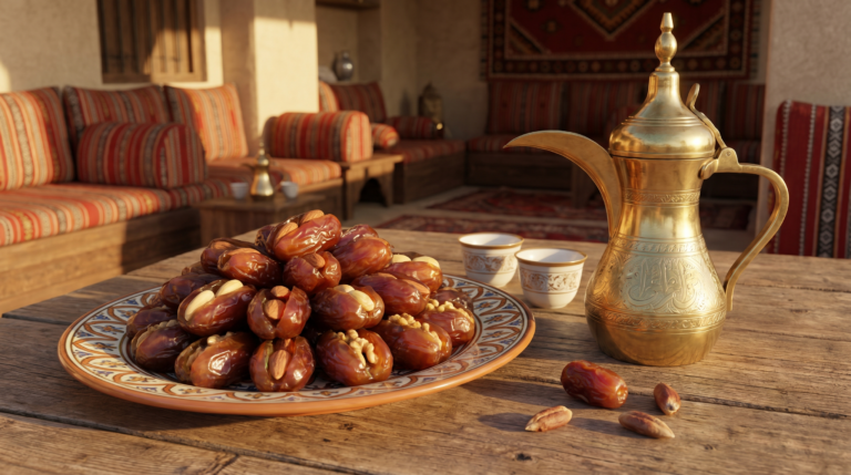 Dattes et café arabe (gahwa), tradition d'accueil qatarienne
