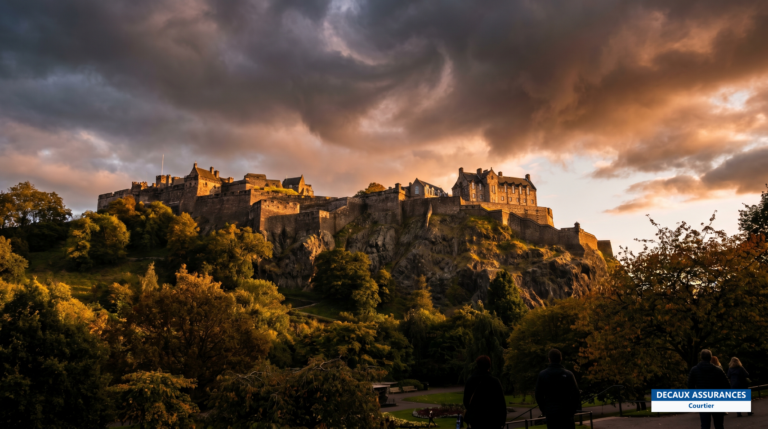 Château d'Édimbourg dominant la ville depuis son rocher volcanique, Écosse