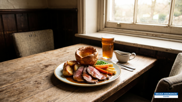 Sunday roast avec Yorkshire pudding et légumes rôtis, Royaume-Uni