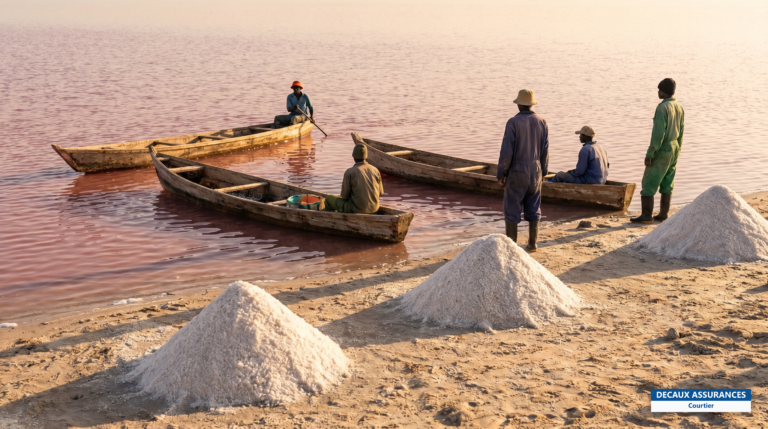 Eaux roses du Lac Rose (Retba) et monticules de sel près de Dakar, Sénégal