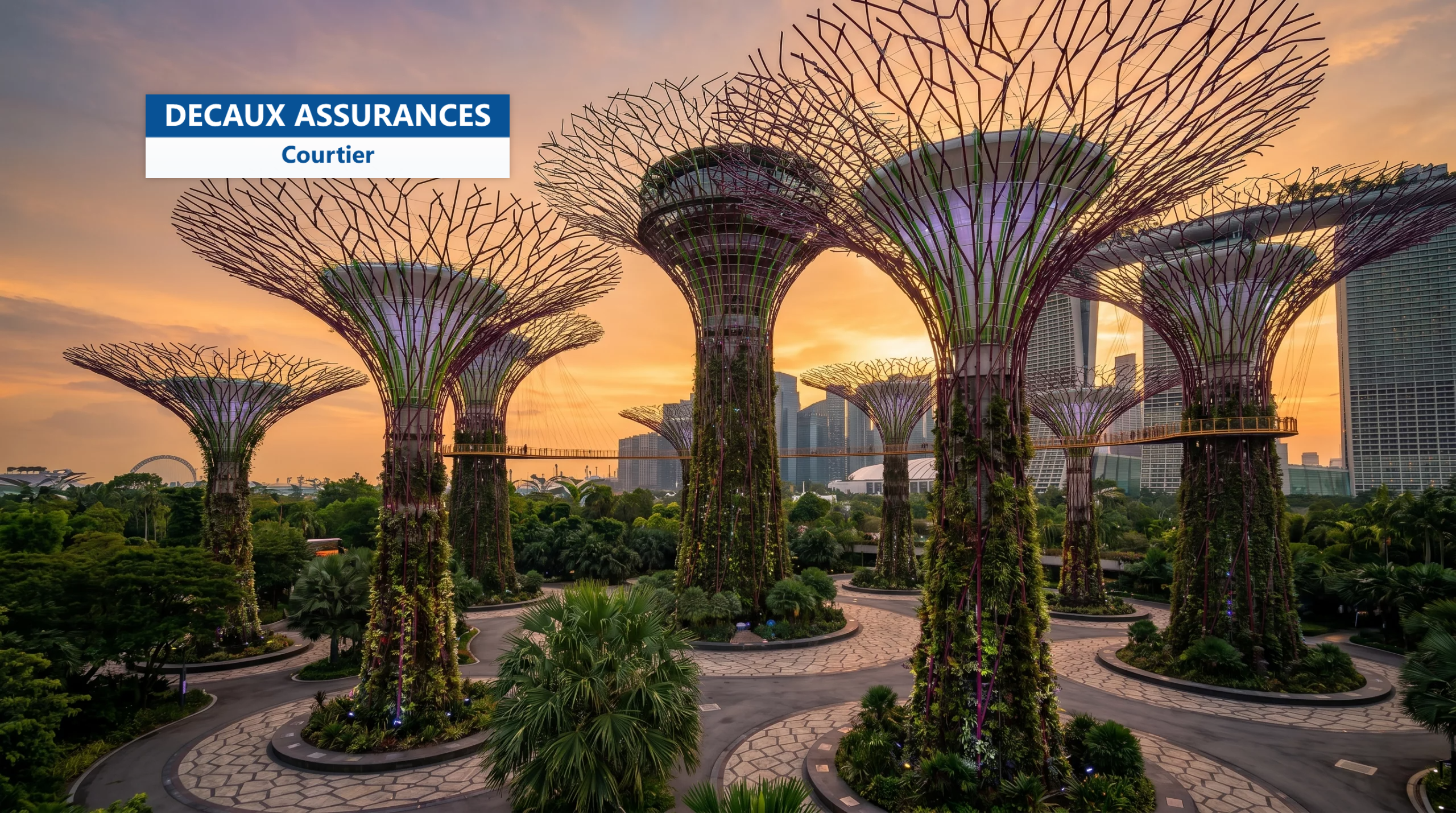 Supertrees de Gardens by the Bay au coucher du soleil, Singapour