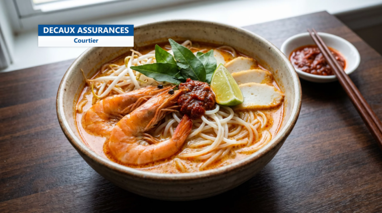 Laksa aux crevettes, bouillon coco épicé, Singapour