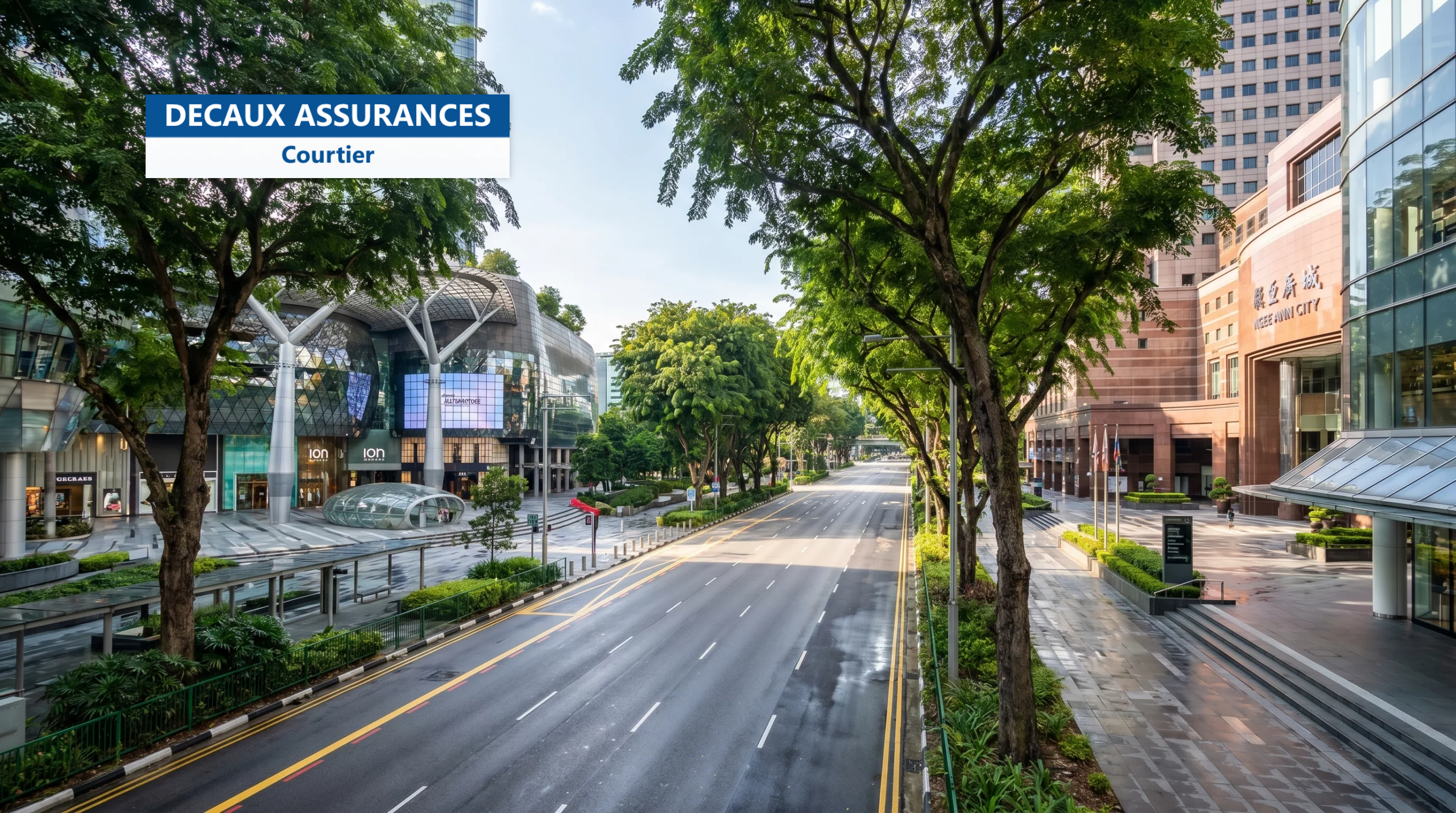 Orchard Road et ses centres commerciaux sous les arbres de pluie, Singapour