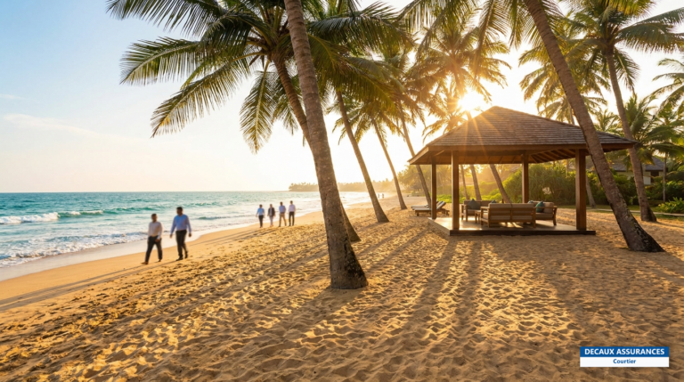 Plage du sud du Sri Lanka bordée de cocotiers face à l'océan Indien