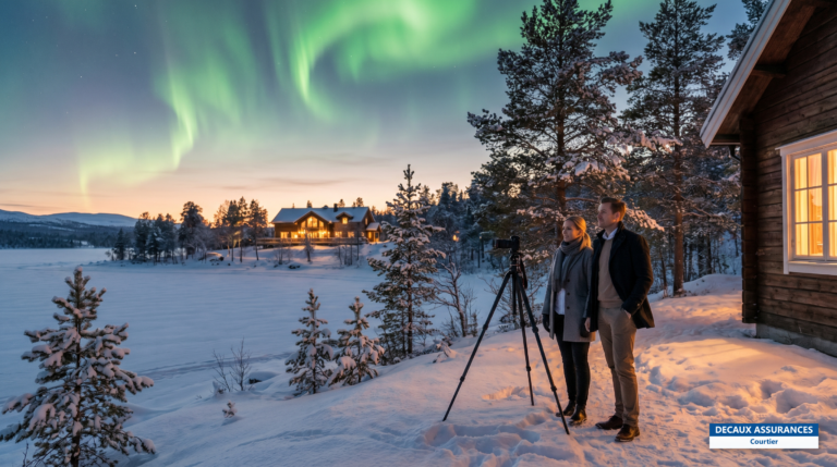 Aurores boréales vertes au-dessus d'un paysage enneigé de Laponie suédoise