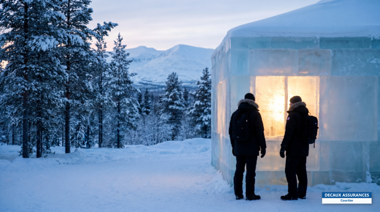 Paysage enneigé de Kiruna et hôtel de glace de Jukkasjärvi, Laponie suédoise