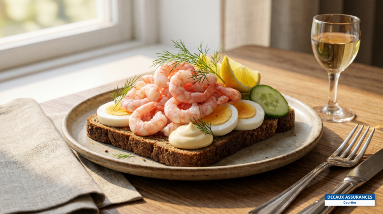 Tartine ouverte garnie de crevettes (räksmörgås), spécialité suédoise