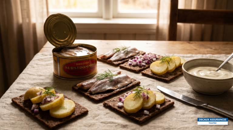 Hareng fermenté de la Baltique (surströmming) servi sur pain plat, Suède