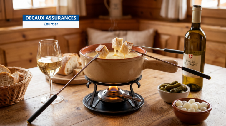 Caquelon de fondue au fromage suisse avec pain